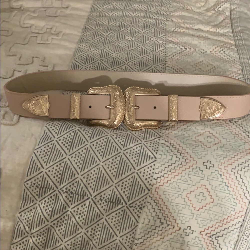 pink double buckle belt
